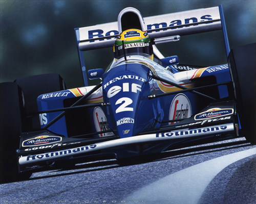Ayrton Senna driving in his 162nd and final Grand Prix on 1st May 1994. Williams Renault FS16 V10.